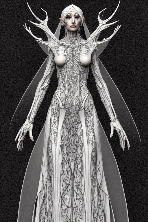 Image similar to digital art, centered full body of elven bride ,intricate, veins, by piet mondrian ultradetailed, charachter design, concept art, trending on artstation,