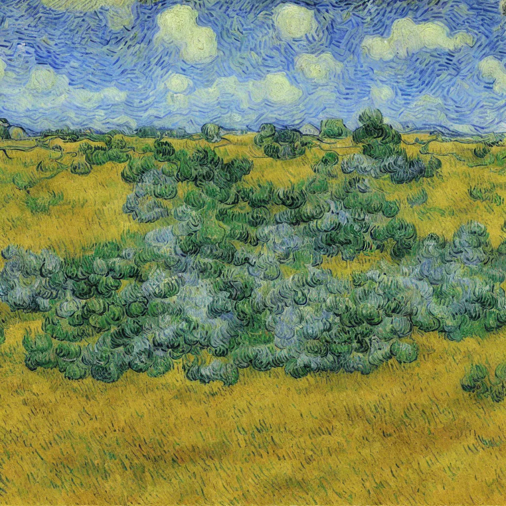 Prompt: a highly realistic and photorealistic painting of the american countryside, by van gogh