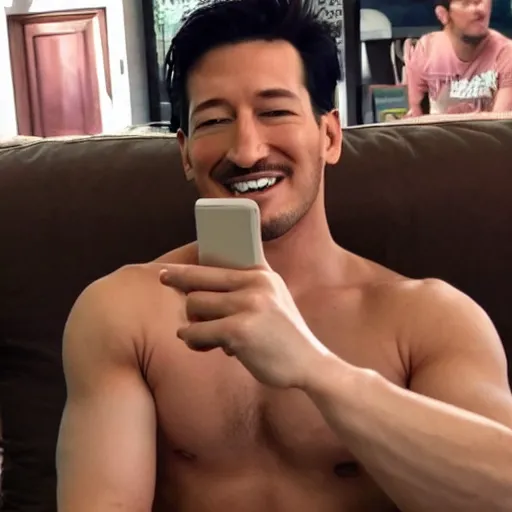 Image similar to a high quality photo of handsome markiplier, gigachad