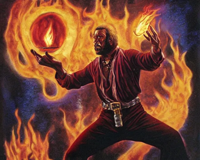 Prompt: fred williamson as a fire mage casting a fireball spell, fantasy artwork, extremely detailed, high quality, award - winning,