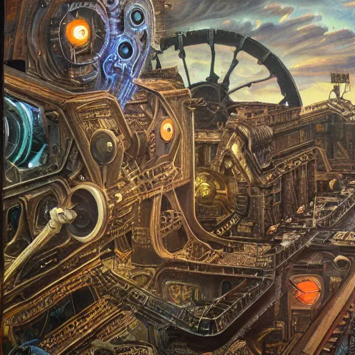 Image similar to alien machine walks through the center of a dallas, extremely detailed oil painting, 1 9 2 0's colored pencil, highly detailed, highly accurate, deep aesthetic, 8 k, highly ornate intricate details, cinematic lighting, rich colors, beautiful scenic view, ray tracing, hyperrealistic, photorealistic, cinematic landscape, trending on artstation, concept art,