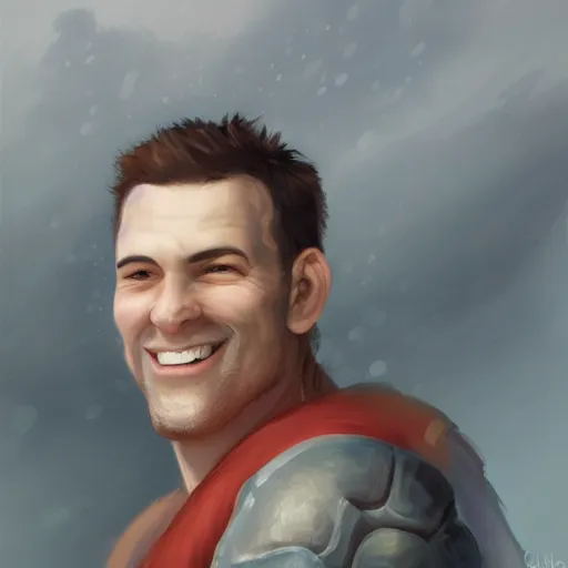 Image similar to a head - on detailed oil portrait of a round - faced bald male martial artist with a large friendly smile, by charlie bowater, lise deharme, wlop, trending on artstation, dungeon and dragons art, l critical role