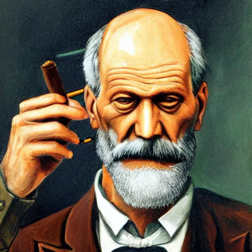 Prompt: portrait of sigmund freud morphed with a monkey smoking a cigar, hyper detailed face