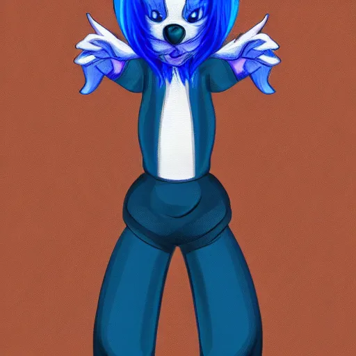 Prompt: A skunk person with blue hair, digital art,