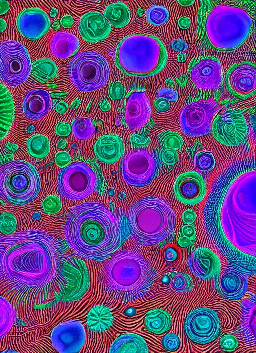 Prompt: Microscopic organisms in the style of William Latham Mutator, digital art