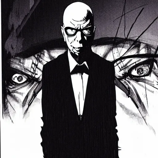 Image similar to Klaus Schwab looking sinister, by Tsutomu Nihei, highly detailed