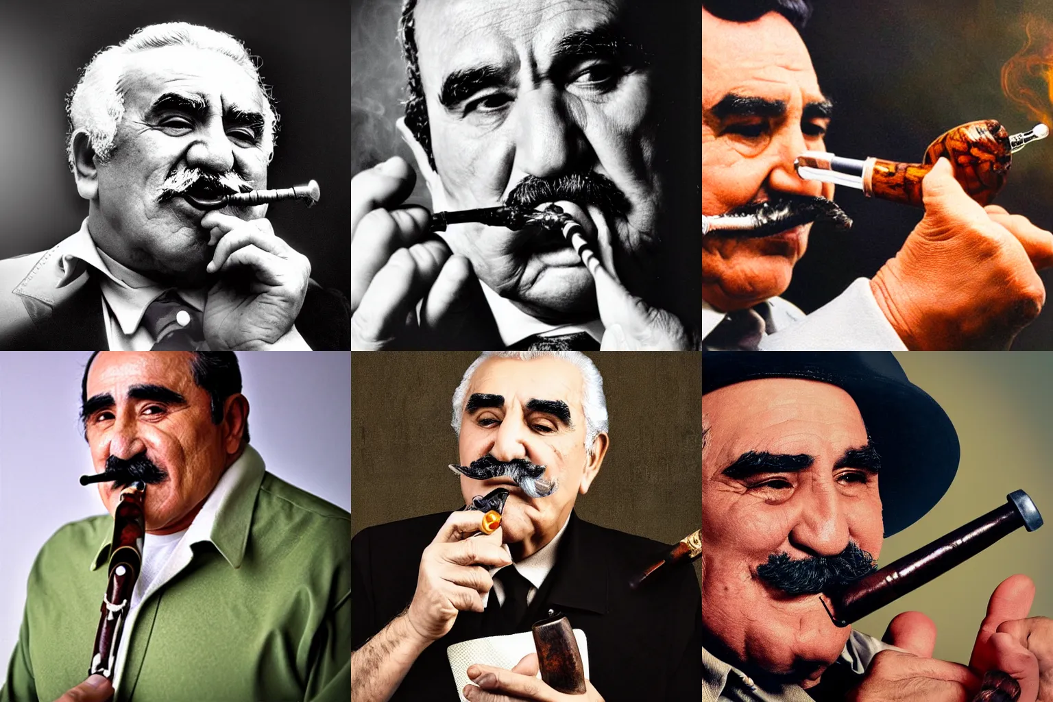 Prompt: vicente fernandez smoking a pipe, hyper realistic, photograph, high quality