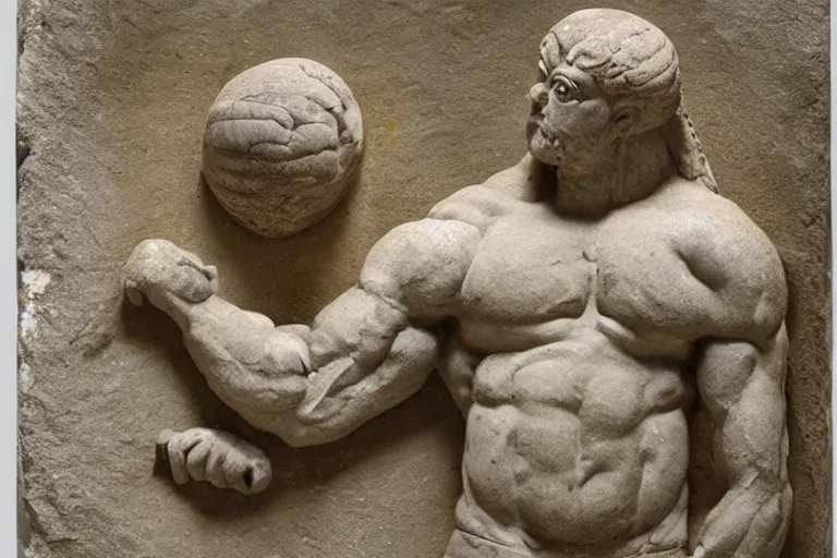 Image similar to a large muscular man, made of stone, wearing clothes - c 1 1. 0