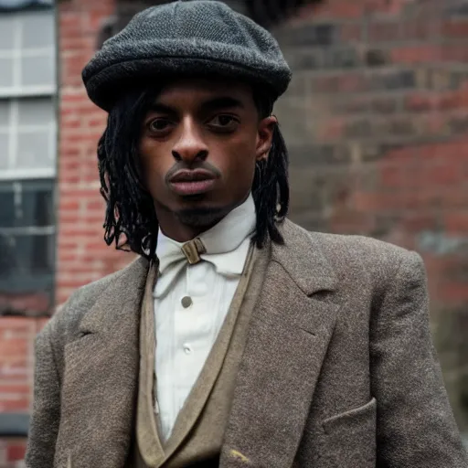 Image similar to playboi carti in peaky blinders 4 k the detailed super realistic