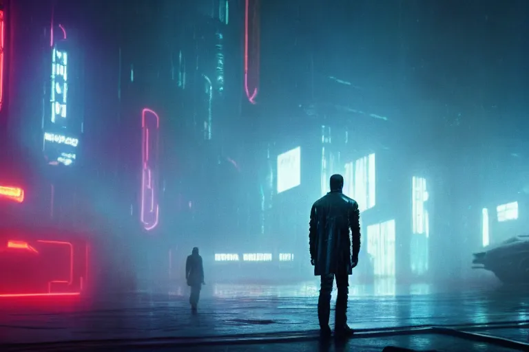 Image similar to film still of neuromancer in blade runner 2 0 4 9, cinematic, moody, gritty neon noir by emmanuel lubezki