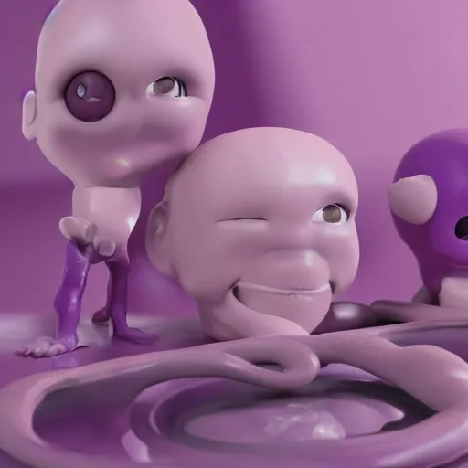 Prompt: purple clay homunculi staring at the camera, cute, octane render