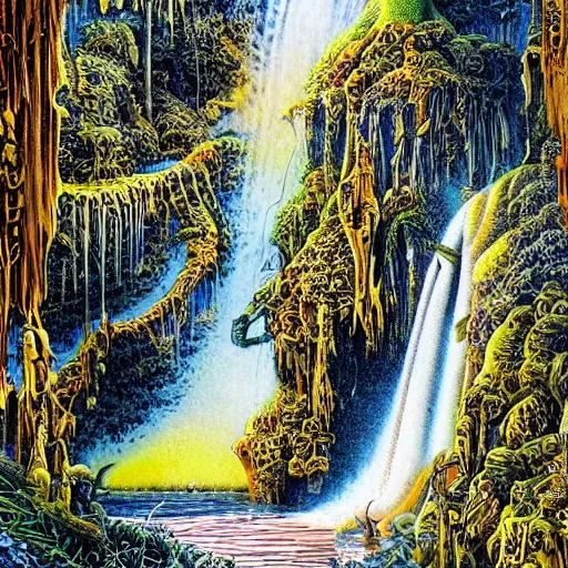 Prompt: waterfall in the style of patrick woodroffe, very high quality, very detailed, highly detailed, stunning detailed, extremely detalied, amazing detailed