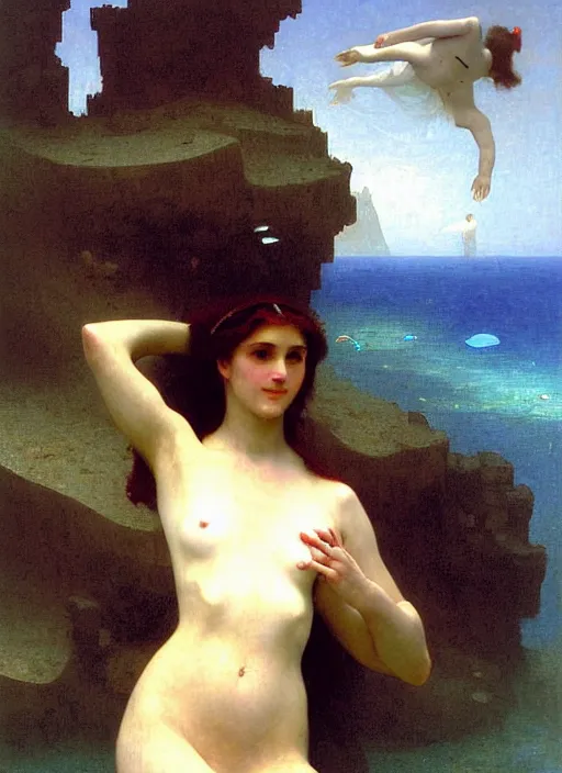 Prompt: long dress underwater in the sea, art by ex machina, william - adolphe bouguereau