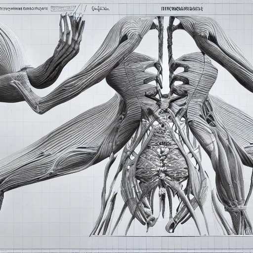 Prompt: concept of a detailed and intricate design of the back of full female anatomy, 3d design, great finesse organic hyper detailed, engineering blueprints, technical drawings, calculus, stained paper, hyperrealistic, ultra detailed, 4K, octane render, unreal engine