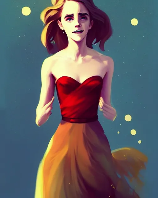 Image similar to beautiful full body Emma Watson smiling, pretty gold and red dress, art by lois van baarle and loish and ross tran and rossdraws and sam yang and samdoesarts and artgerm, digital art, highly detailed, intricate, sharp focus, Trending on Artstation HQ, deviantart, unreal engine 5, 4K UHD image
