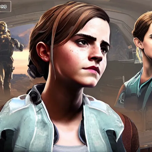 Image similar to emma watson screenshot from apex legends play of the game