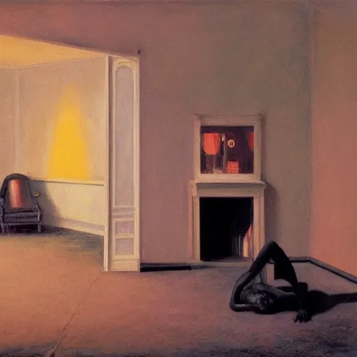 Image similar to a black scary chimera in an haunted liminal hotel abandoned room, hyperrealistic film still by edward hopper, by gottfried helnwein, by klimt, by de chirico, art noveau, highly detailed, strong lights, liminal, eerie, bright pastel colors,