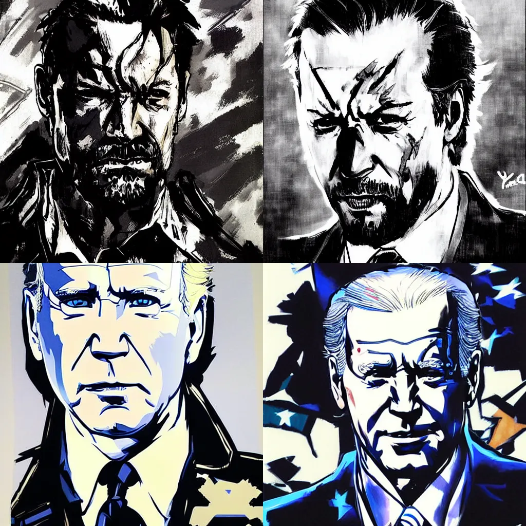 Prompt: joe biden illustration by metal gear solid artist yoji shinkawa