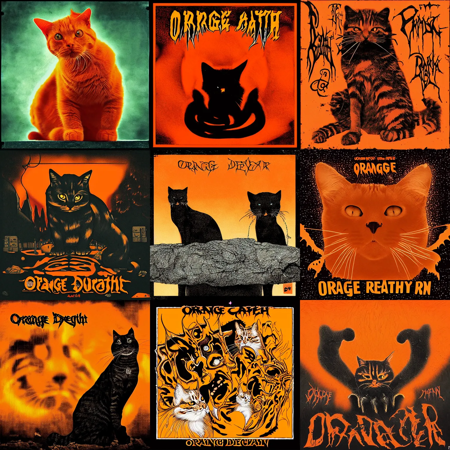 Prompt: orange cat death metal album cover, photo