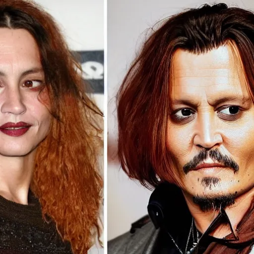 Image similar to johnny depp with his new girlfriend with ginger hair.