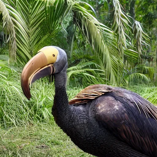 Image similar to a dodo with golden feathers, discovery channel footage