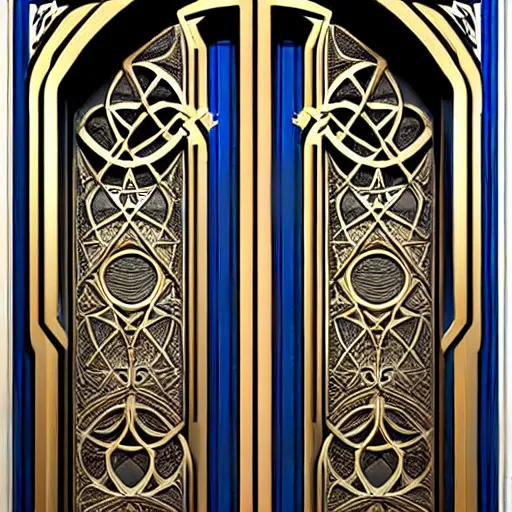 Prompt: hyper realistic ornate sci - fi double door by shinkai