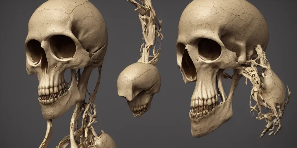 Image similar to photorealistic strange sculpture made of white bird skulls. occult photorealism, uhd, amazing depth, glowing, golden ratio, 3 d octane cycle unreal engine 5, volumetric lighting, cinematic lighting, cgstation artstation concept art