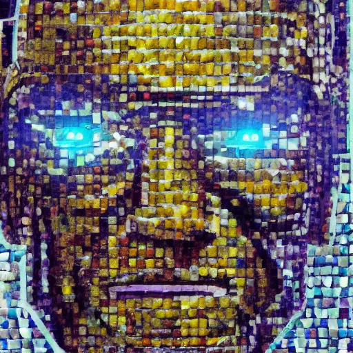 Image similar to mosaic portrait of iron man with robot ears by Saimir Strati, 4k, intricate details, fire