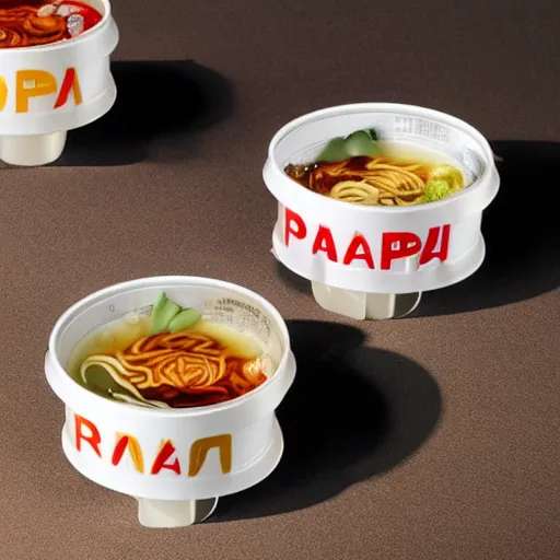 Image similar to cup ramen, packaging designed by robert rauschenberg