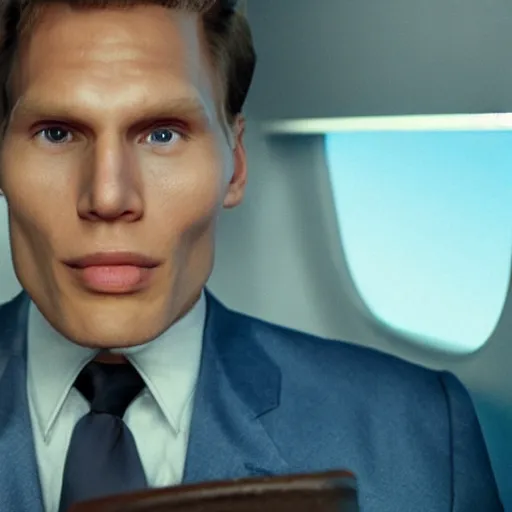 Prompt: Live Action Still of Jerma985 in Airplane! (film), real life, hyperrealistic, ultra realistic, realistic, highly detailed, epic, HD quality, 8k resolution, body and headshot, film still