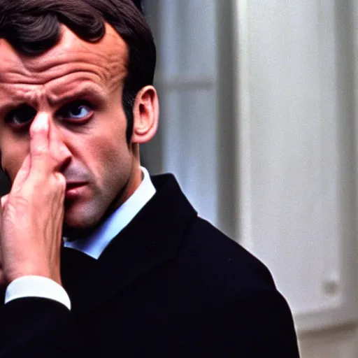 Image similar to Emmanuel Macron crying in American Psycho (1999)