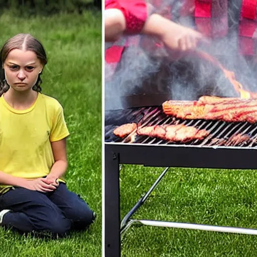 Image similar to photo of greta thunberg having a bbq