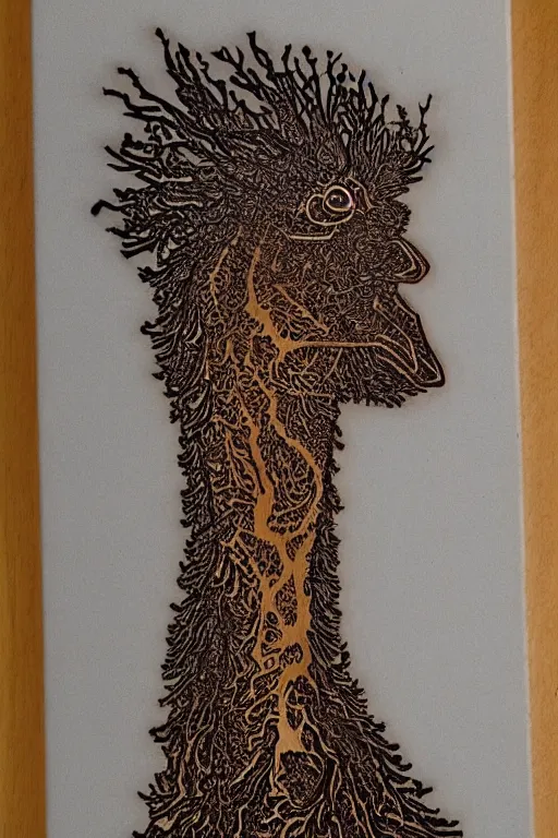 Image similar to fractal wood burning lichtenberg figure llama portrait