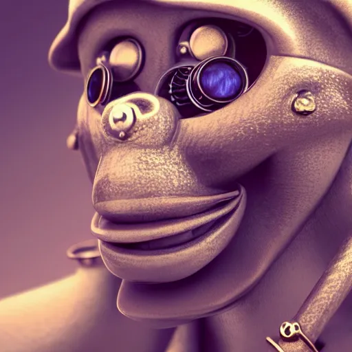 Image similar to steampunk monkey, portrait, concept art, rim light, octane render, anime, moebius, highly detailed