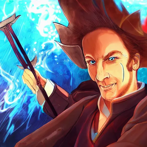 Prompt: portrait of saul goodman wielding the element of blade magecraft, wind, anime fantasy illustration by tomoyuki yamasaki, kyoto studio, madhouse, ufotable, trending on artstation