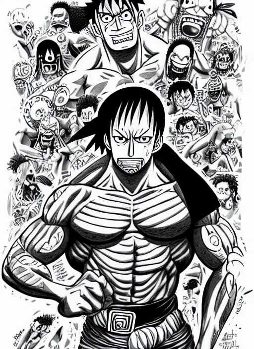 Image similar to dwayne johnson as character in one piece manga, sketch by eiichiro oda