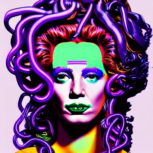 Image similar to an extremely psychedelic portrait of medusa as andy warhol, surreal, lsd, face, detailed, intricate, elegant, lithe, highly detailed, digital painting, artstation, concept art, smooth, sharp focus, illustration