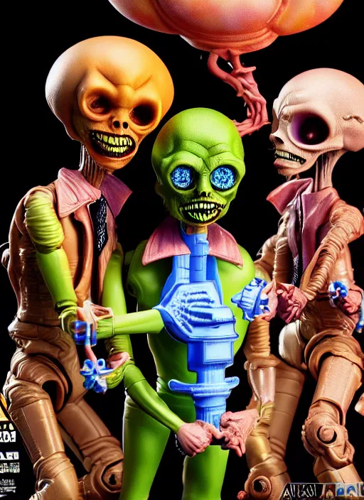 Image similar to hyperrealistic rendering, tim burton's mars attacks by richard corben and jeff easley, product photography, action figure, sofubi, studio lighting, colored gels, rimlight, backlight