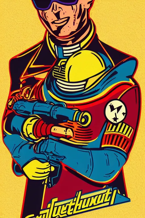 Image similar to fallout 7 6 retro futurist illustration art by butcher billy, sticker, colorful, illustration, highly detailed, simple, smooth and clean vector curves, no jagged lines, vector art, smooth andy warhol style