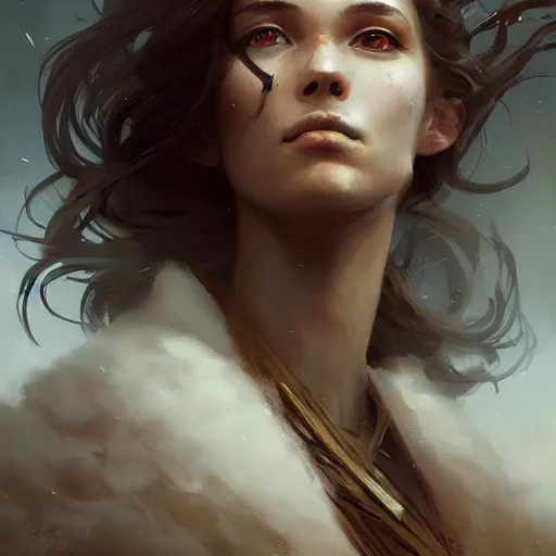 Image similar to a beautiful portrait of a wind goddess by Greg Rutkowski and Raymond Swanland, Trending on Artstation, ultra realistic digital art