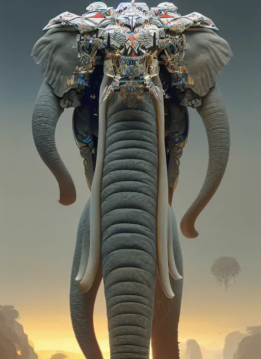 Image similar to symmetry!! portrait of a hybrid robot mamath elephant big tusk, floral! horizon zero dawn machine, intricate, elegant, highly detailed, ray tracing, digital painting, artstation, concept art, smooth, sharp focus, illustration, art by artgerm and greg rutkowski and alphonse mucha, 8 k