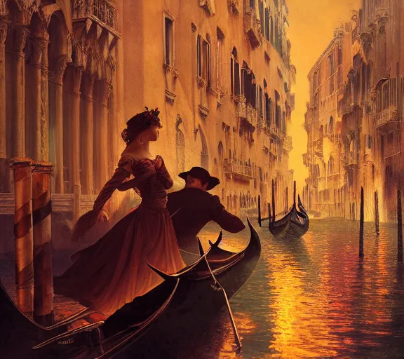 Prompt: photography of a couple in venice with fireworks, deep focus, intricate, elegant, highly detailed, digital painting, artstation, concept art, matte, sharp focus, illustration, art by artgerm and greg rutkowski and alphonse mucha and gil elvgren