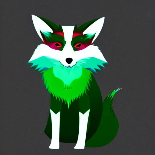 Prompt: digital radium green and white fox, retrowave palette, digital world, highly detailed, electric breeze, anatomically correct vulpine, synth feel, fluffy face, ear floof, flowing fur, super realism, accurate animal imagery, 4 k digital art