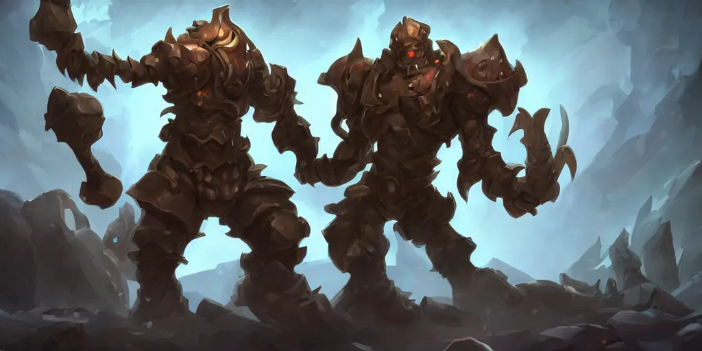 Image similar to Stone golem, league of legends character art, trending on artstation, digital art