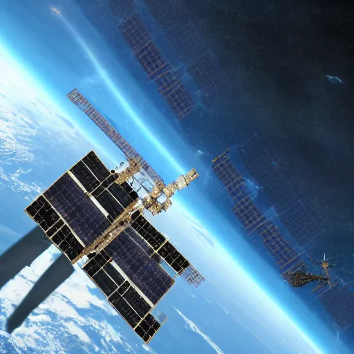Image similar to a space station in front of a wormhole