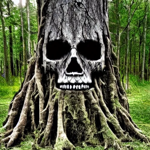 Prompt: a weeping skull tree