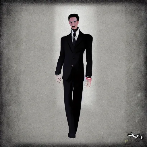 Prompt: a vampire in a business suit, character portrait, concept art, mixed media art by john van fleet