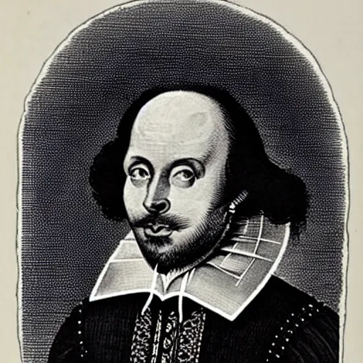 Image similar to William Shakespeare, engraving, 19 century