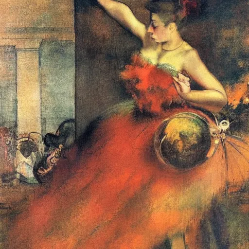 Image similar to A beautiful kinetic sculpture of a bright and fiery soul a power to do great things; but I fear you may one day unleash such a tempest of fire that you may consume yourself, and all the world around you. airbrush by Edgar Degas, by William Hogarth churning, lines