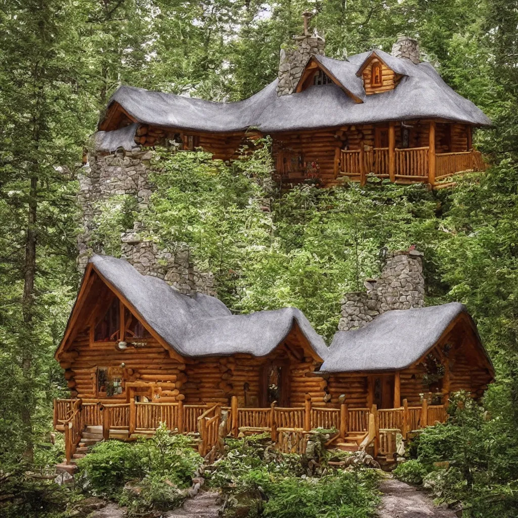 Image similar to a fairytale-style cabin or cottage